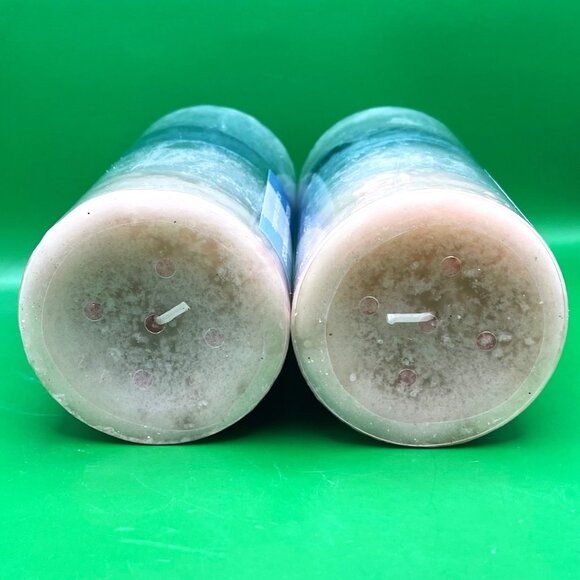 Modern Farmhouse Scented Pillar Candles Rustic Layered Blue Gray Decor 6” Pair - Picture 7 of 7